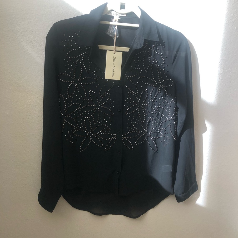 NWT - Hot & Delicious Beaded Blouse Sheer
